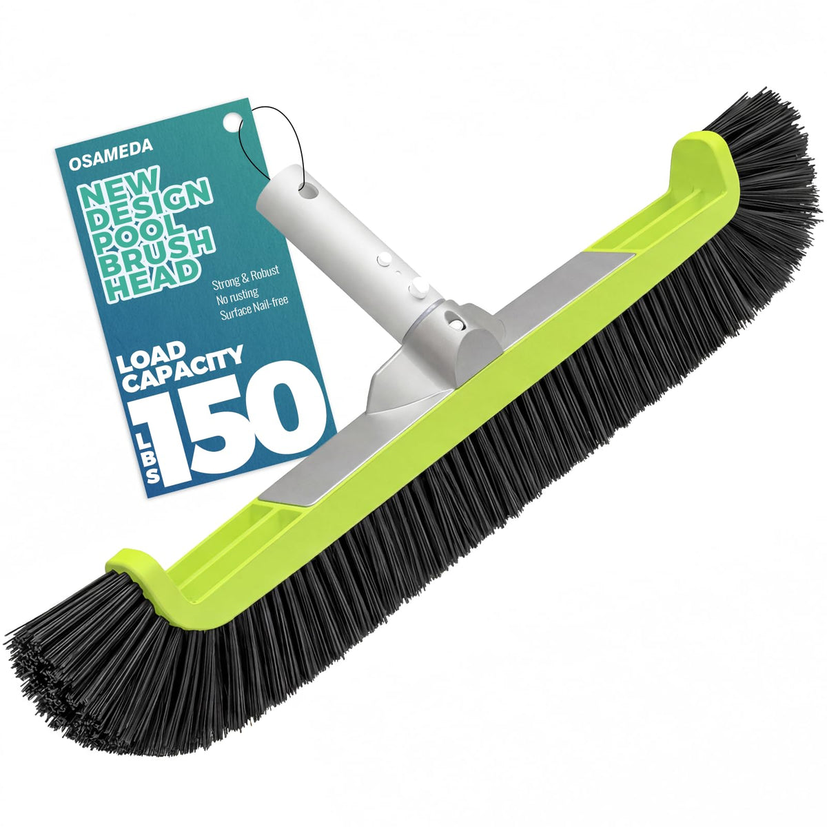 OSAMEDA 18-inch brush head with curved ends for deep tile, fiberglass, and vinyl pool cleaning.