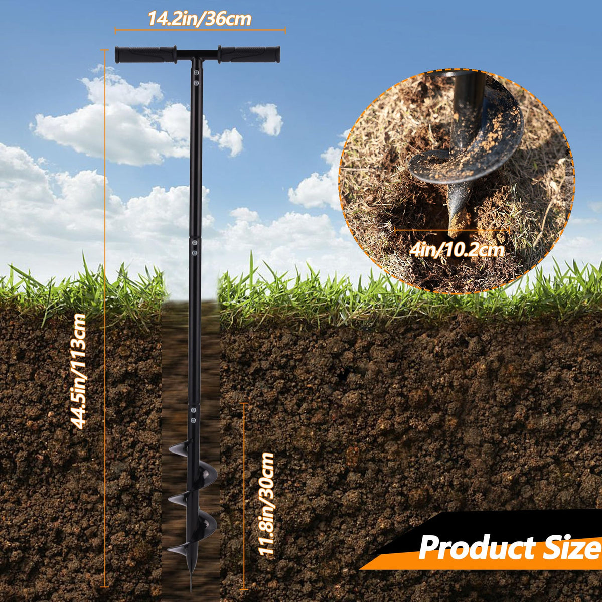 Oscorna 2-in-1 hand auger twist tiller for easy soil loosening.