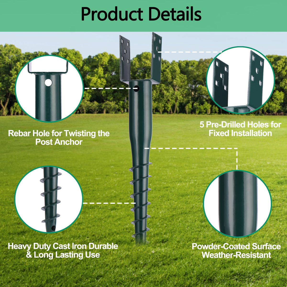 Oscorna ground screw set showing lag bolts and rebar for complete installation