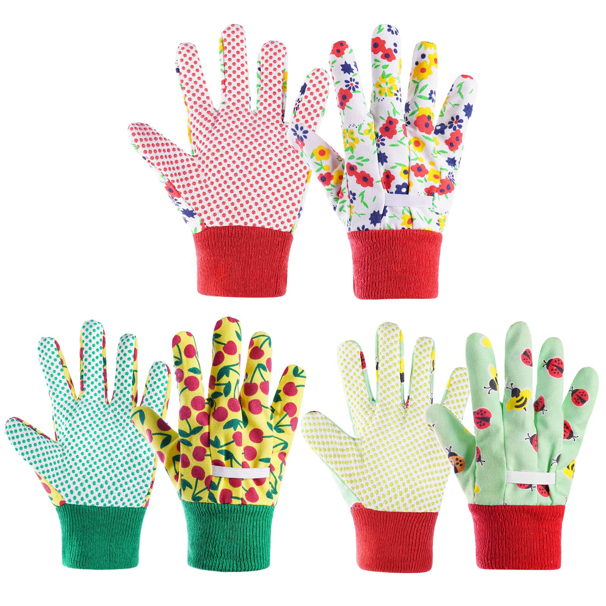 OSDUE kids gardening gloves set of three for ages 3-5, durable and protective.