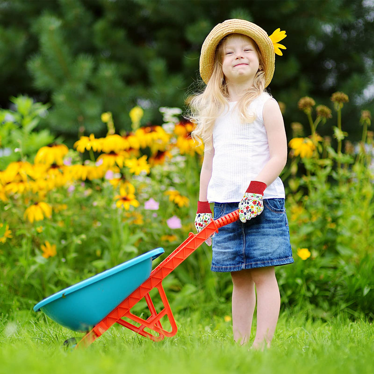 Bright floral colors of OSDUE gloves make them easy to locate after outdoor activities.