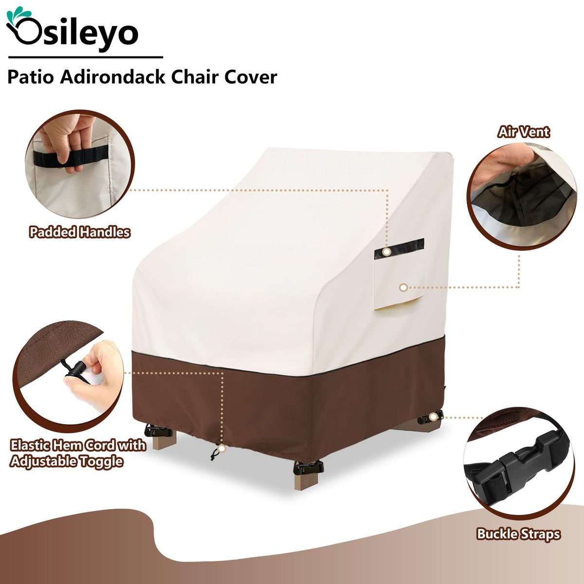 Osileyo Adirondack chair cover with two handles for easy on and off.