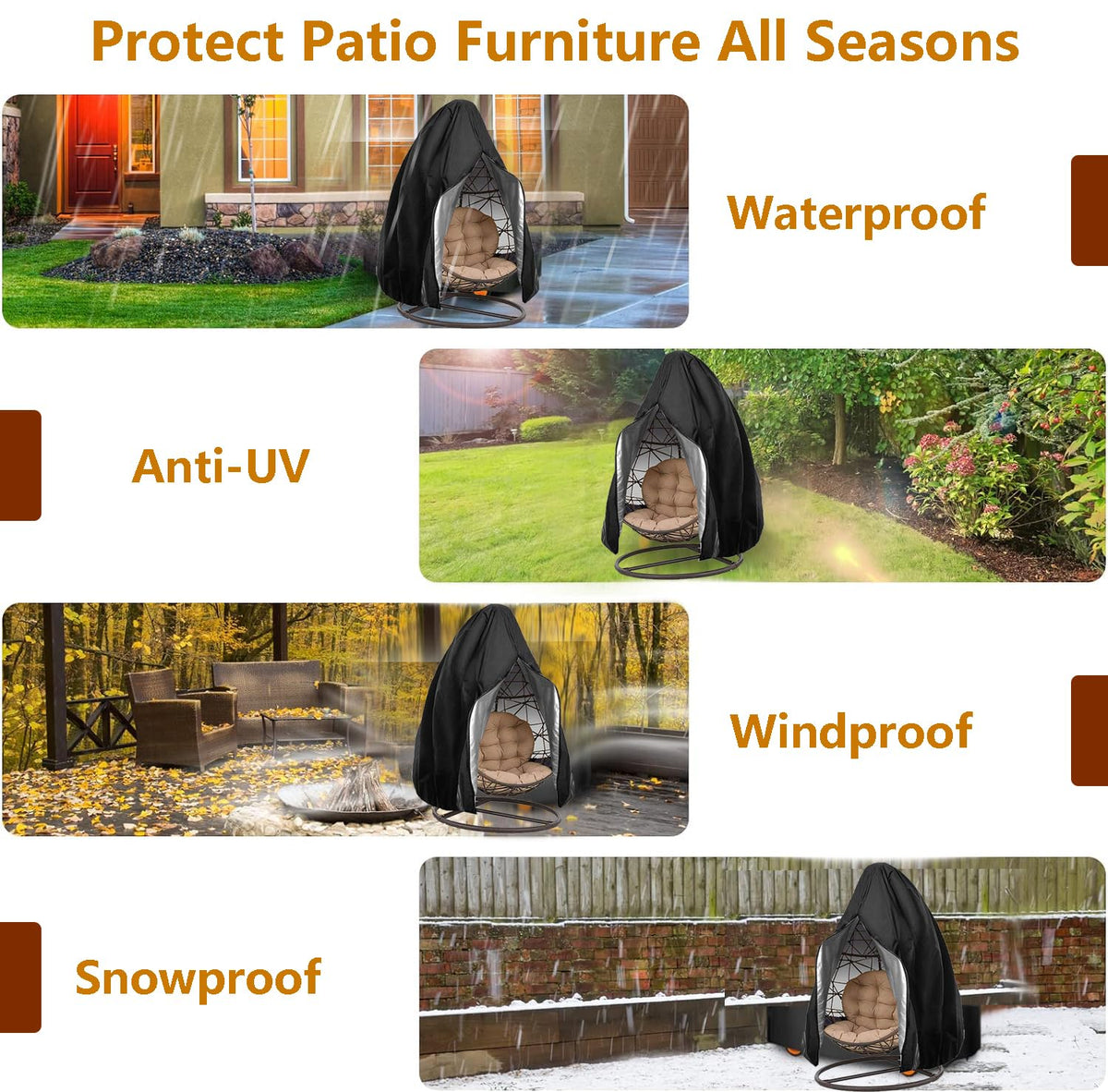 Oslimea black egg chair cover complements outdoor decor.