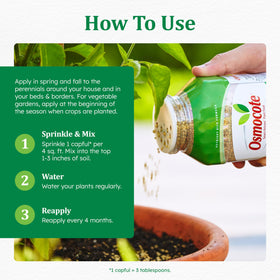 Osmocote granules around a raised bed for steady nutrition.