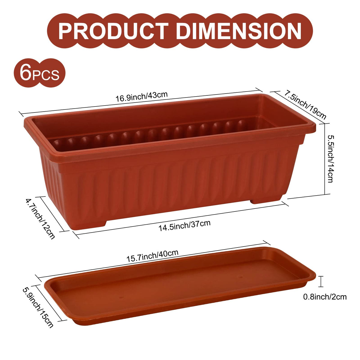OSMOFUZE rectangular planter shows raised feet and drainage holes for airflow.