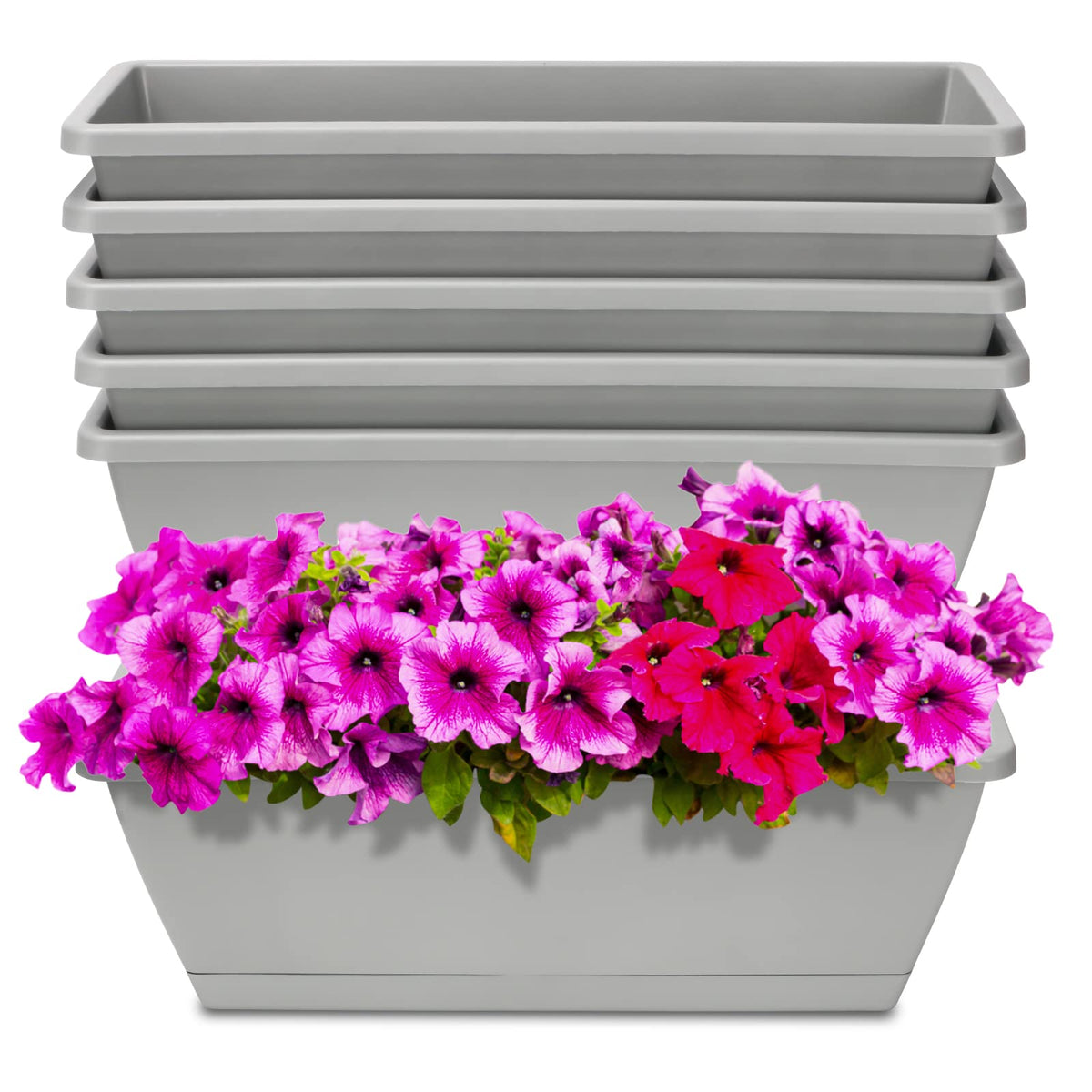 OSMOFUZE window box planter with drainage hole and tray for tidy watering