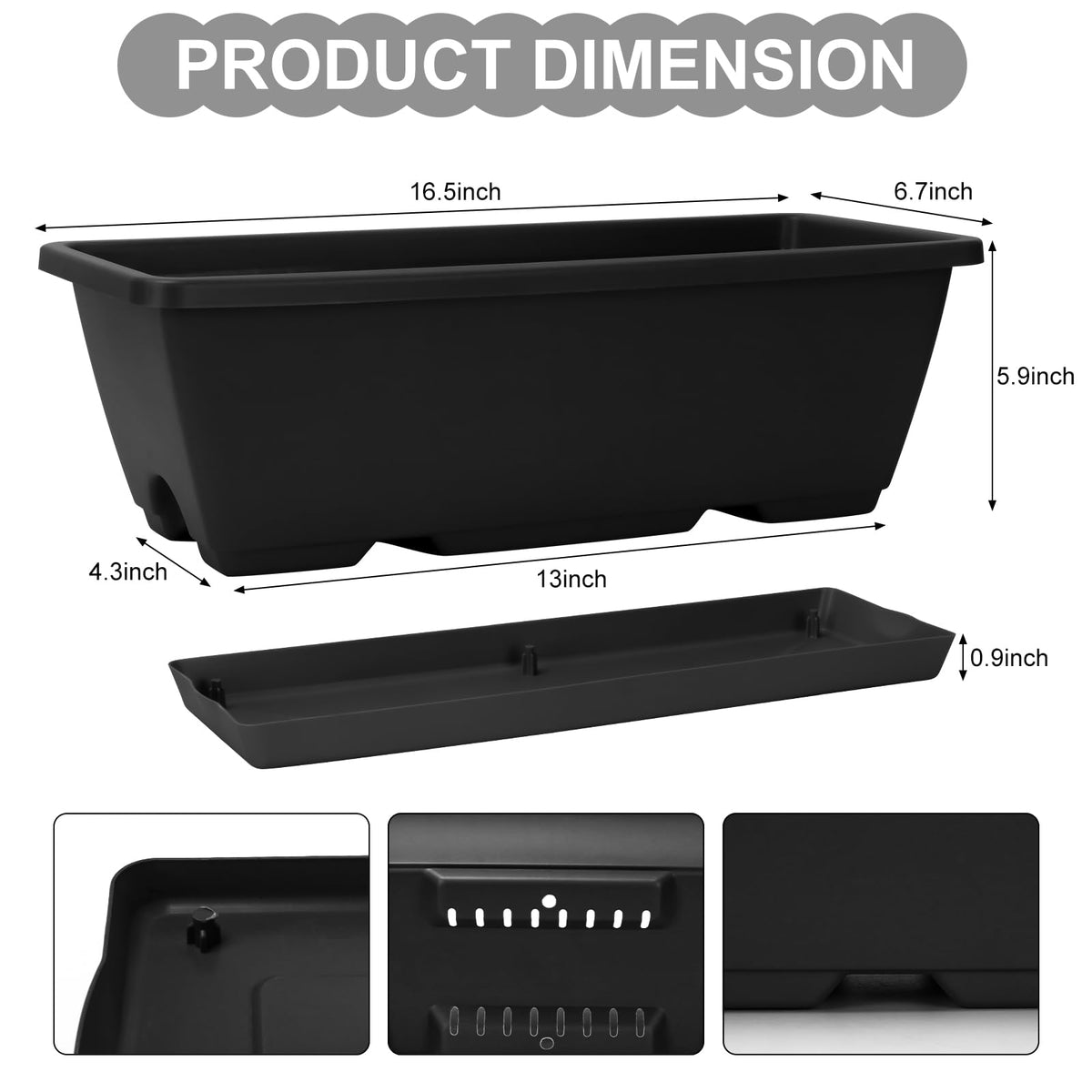 OSMOFUZE window box planter raised feet promote airflow and drainage.