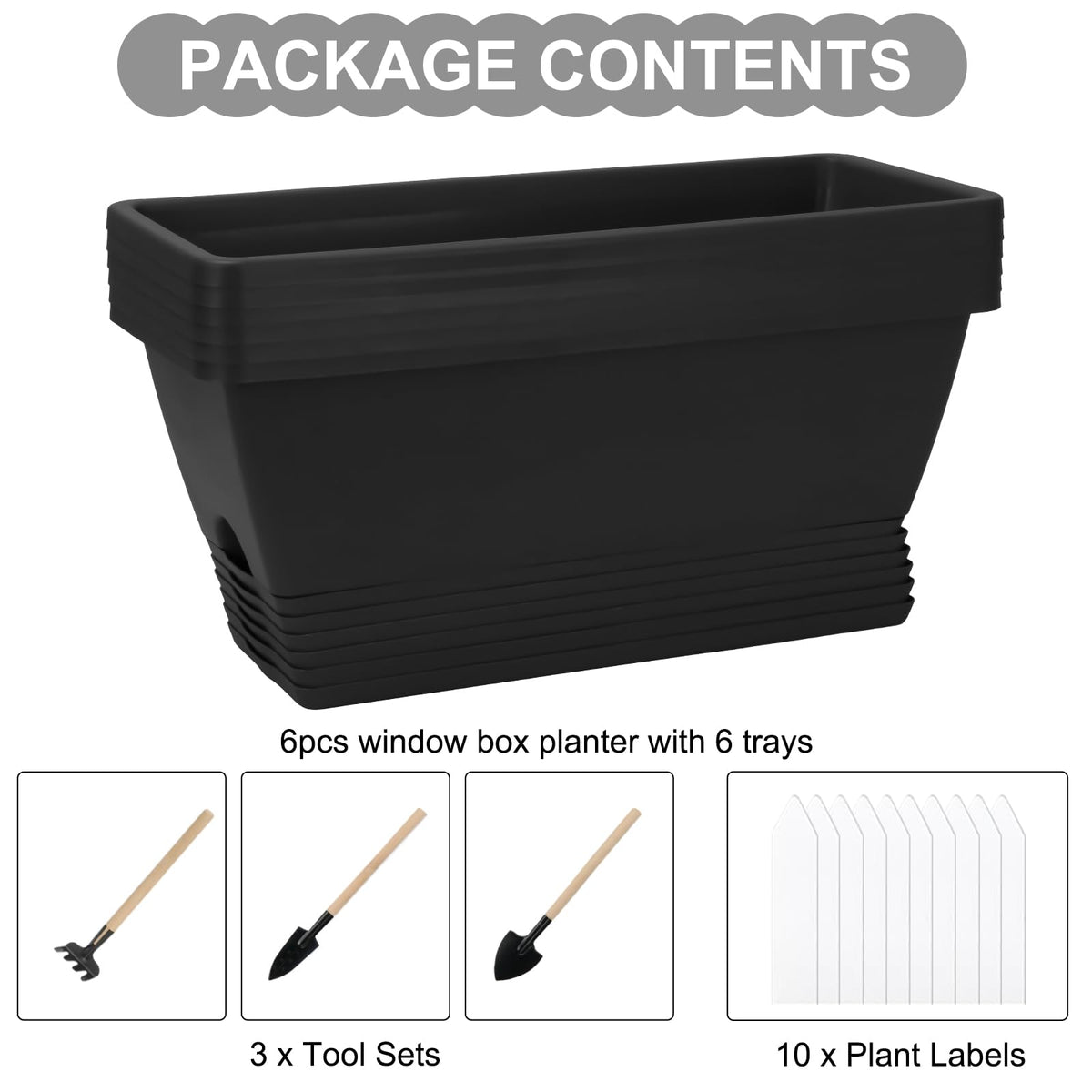 OSMOFUZE window box planter tray stores drained water to keep surfaces clean.