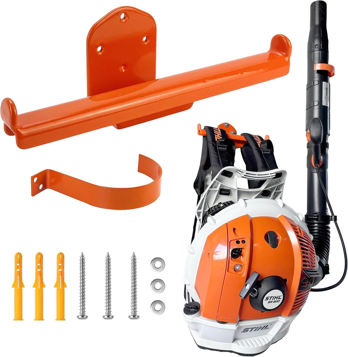 OSROENE backpack blower hanger with tube hook keeps tools accessible on the wall.