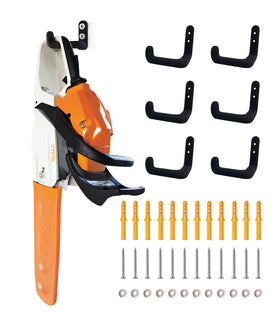 OSROENE chainsaw hanger 6-pack wall mount for organized garage storage.