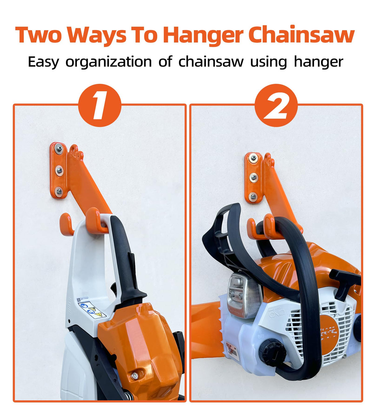 Close-up of OSROENE orange protective coating guarding chainsaw handle