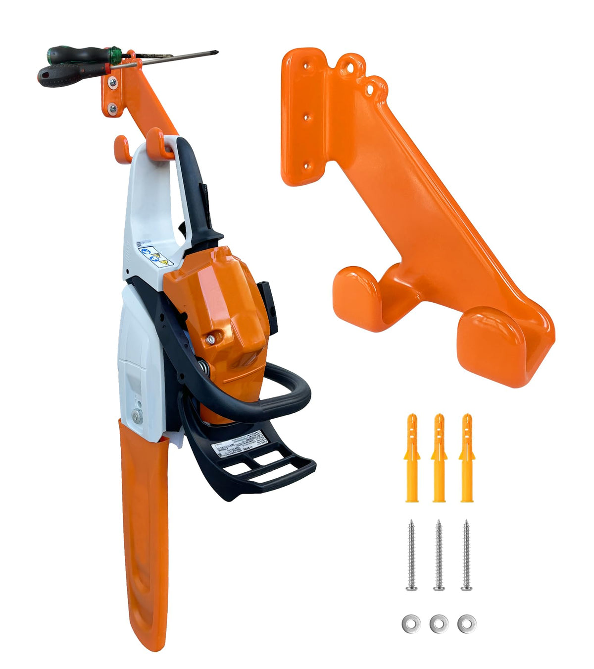 OSROENE chainsaw hanger mounted horizontally for quick access and space efficiency