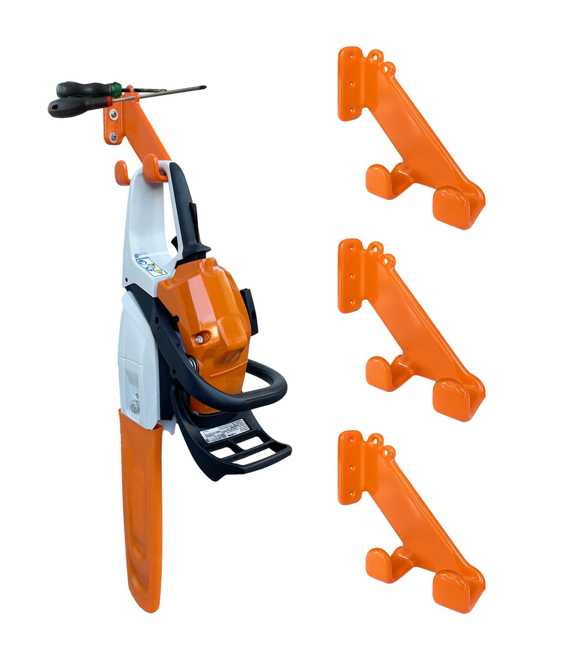 OSROENE chainsaw hanger mounted horizontally for quick access.
