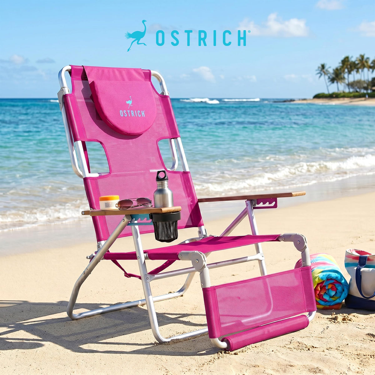 Ostrich Original 3N1 built-in cup holder keeps drinks nearby