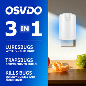 OSVDO indoor fly trap back view showing unit shape and outlet fit.