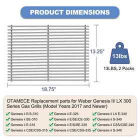 OTAMECE grill grate closeup shows 7mm thick stainless steel construction