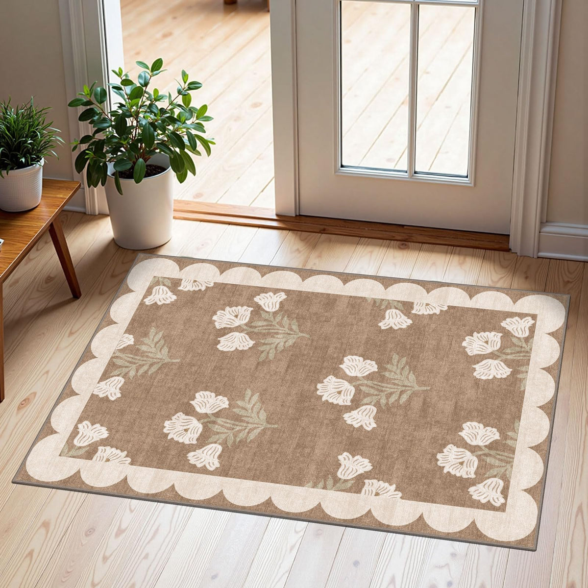 Othilic front door mat with floral pattern enhances entryway decor and durability.