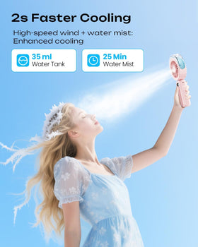 Otlonpe handheld misting fan with 4-speed settings for customizable airflow.