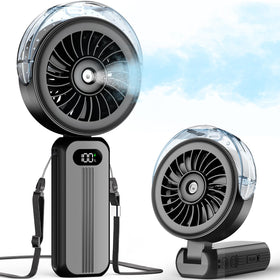 Otlonpe handheld misting fan in black for portable cooling on the go.