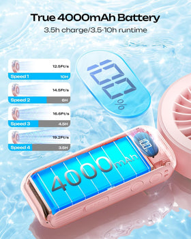 Otlonpe handheld misting fan foldable design transitions to desktop use.