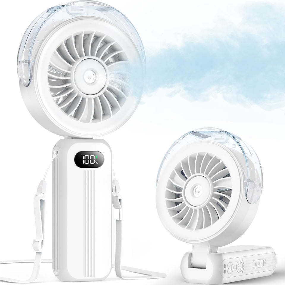 Otlonpe handheld misting fan with 40ml tank for instant cooling on the go.