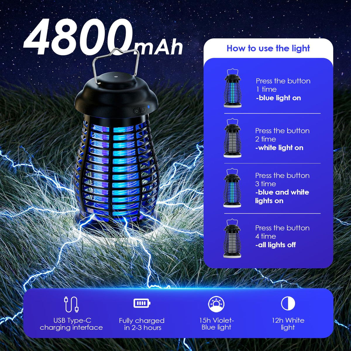 Otlotrte bug zapper doubles as a camping lantern with two modes.