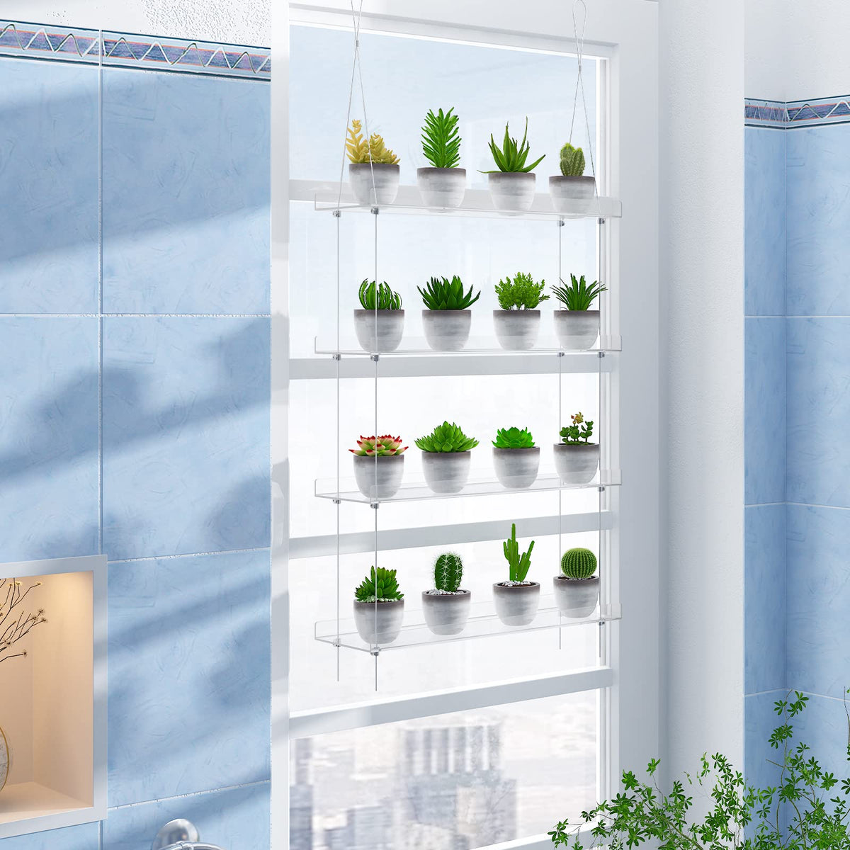 OtNiap 4-Tier Clear Plant Shelves hanging display brightens windows with space-saving organization.