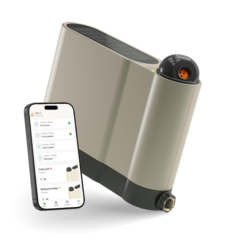 OtO Lawn Smart Sprinkler front view highlights compact design for precise watering.