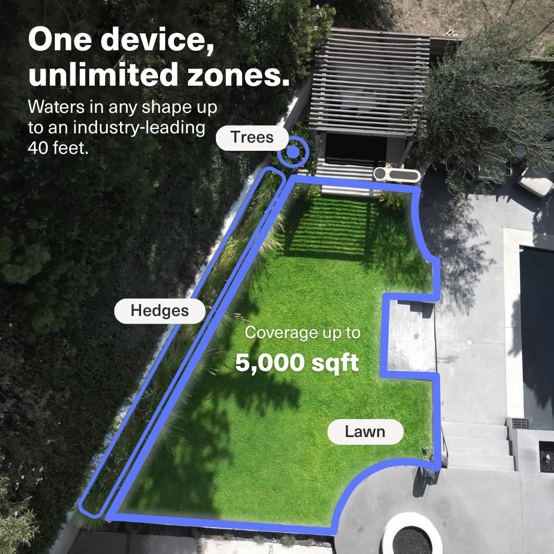 OtO weather intelligence graphic shows rain skip capability for efficient watering.