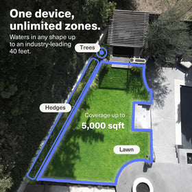 OtO weather intelligence graphic shows rain skip capability for efficient watering.