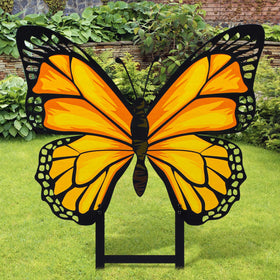 Otoolling spring metal butterfly garden stake with yellow wings adds bright color to your yard