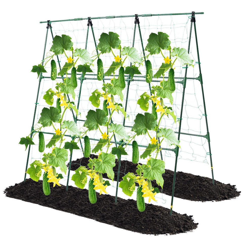 OTOSUNNY garden trellis with A-frame assembly showing adjustable width for space-saving setup