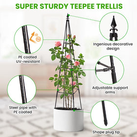 OTOSUNNY Obelisk Trellis adjustable cross arms fit different planters for flexible spacing.