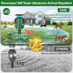 OTSEZE 360° solar ultrasonic repeller side view shows motion sensors in action.