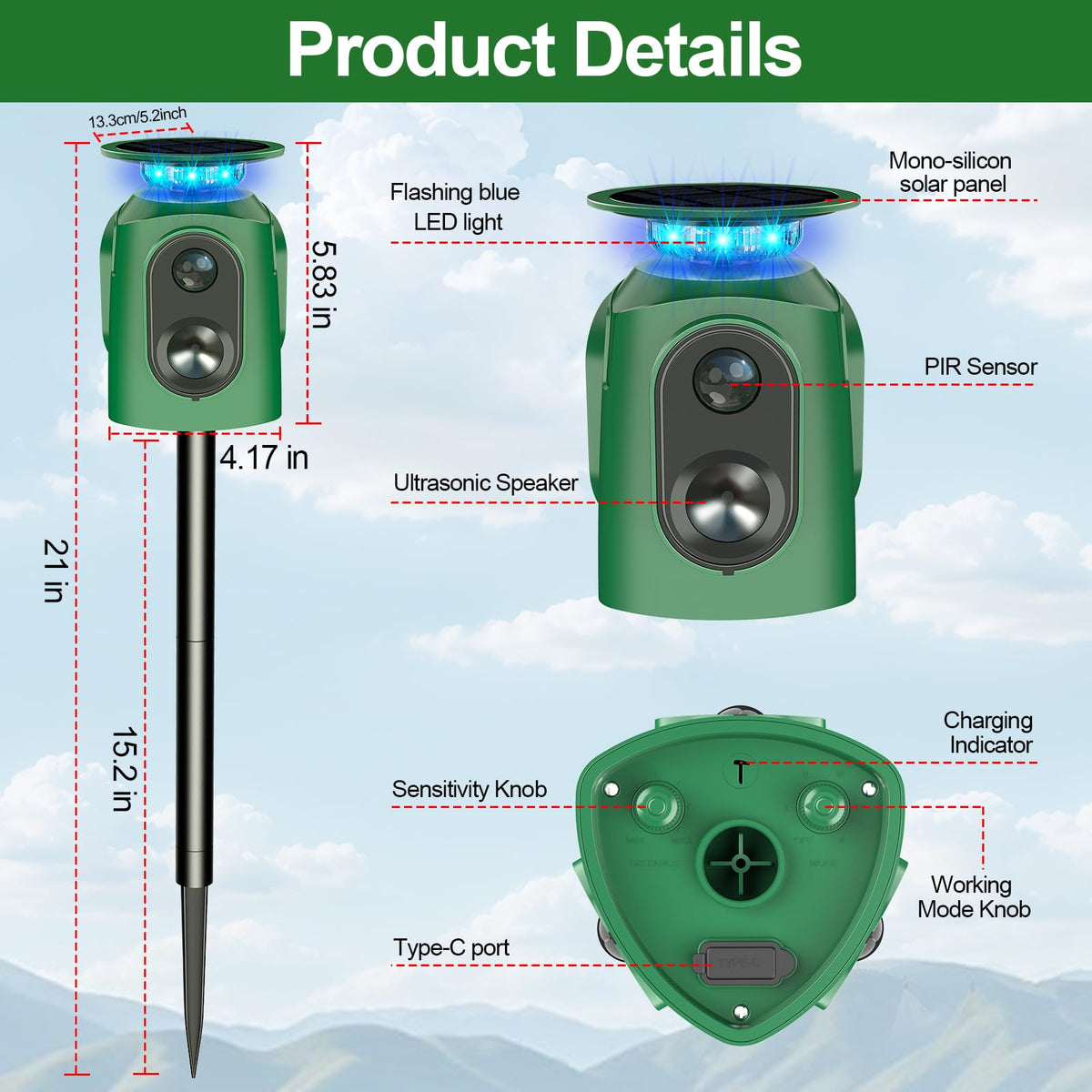 OTSEZE removable 2200mAh battery enables extended outdoor use.