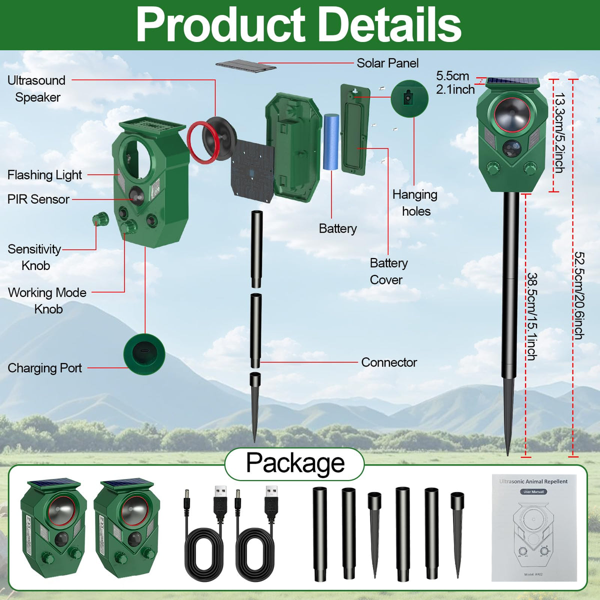 OTSEZE Solar Animal Repellent ultrasonic waves emission shows core deterrent signal.