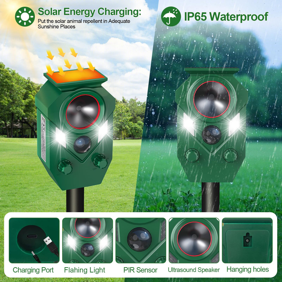 OTSEZE Solar Animal Repellent wall-mount demonstrates easy placement for coverage.