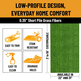 Ottomanson all-weather turf resists stains and weather for outdoor use.