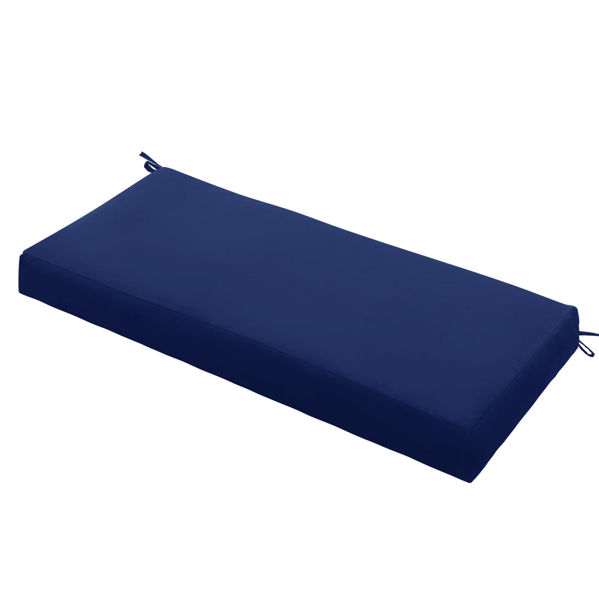 Ottowood navy bench cushion on a porch provides weather-ready comfort and durable color