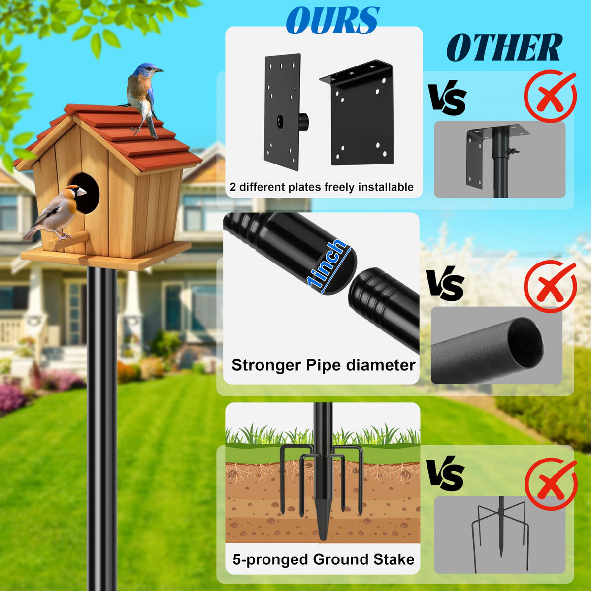 Ottsuls five-prong base stake provides stable ground setup.