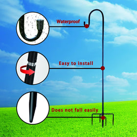Ottsuls shepherd hook in black powder coat enhances garden aesthetics.
