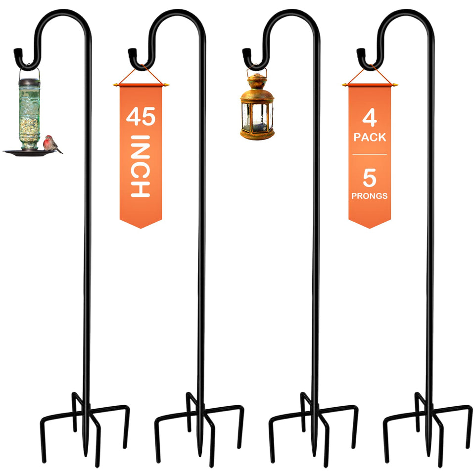 Ottsuls shepherd hook with upgraded 5-prong base for stable outdoor display.