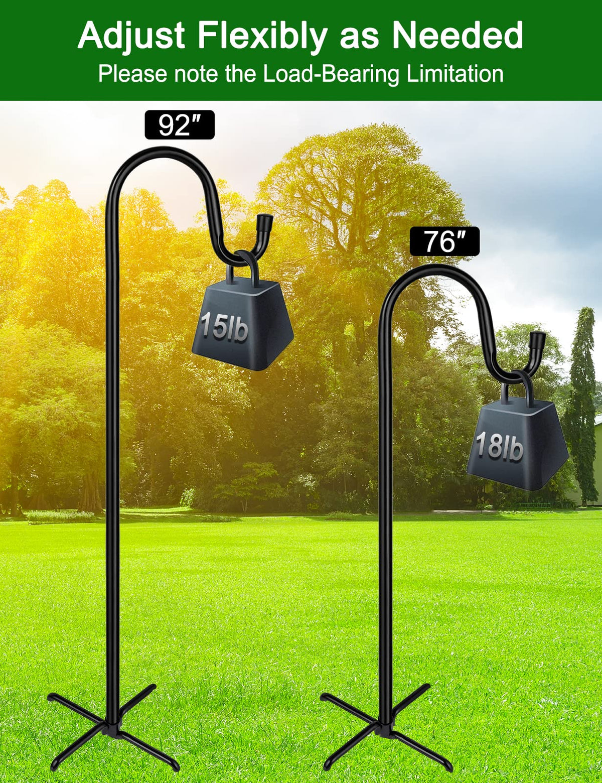 Ottsuls shepherd hooks in use hanging lanterns and garden decor demonstrate versatility.