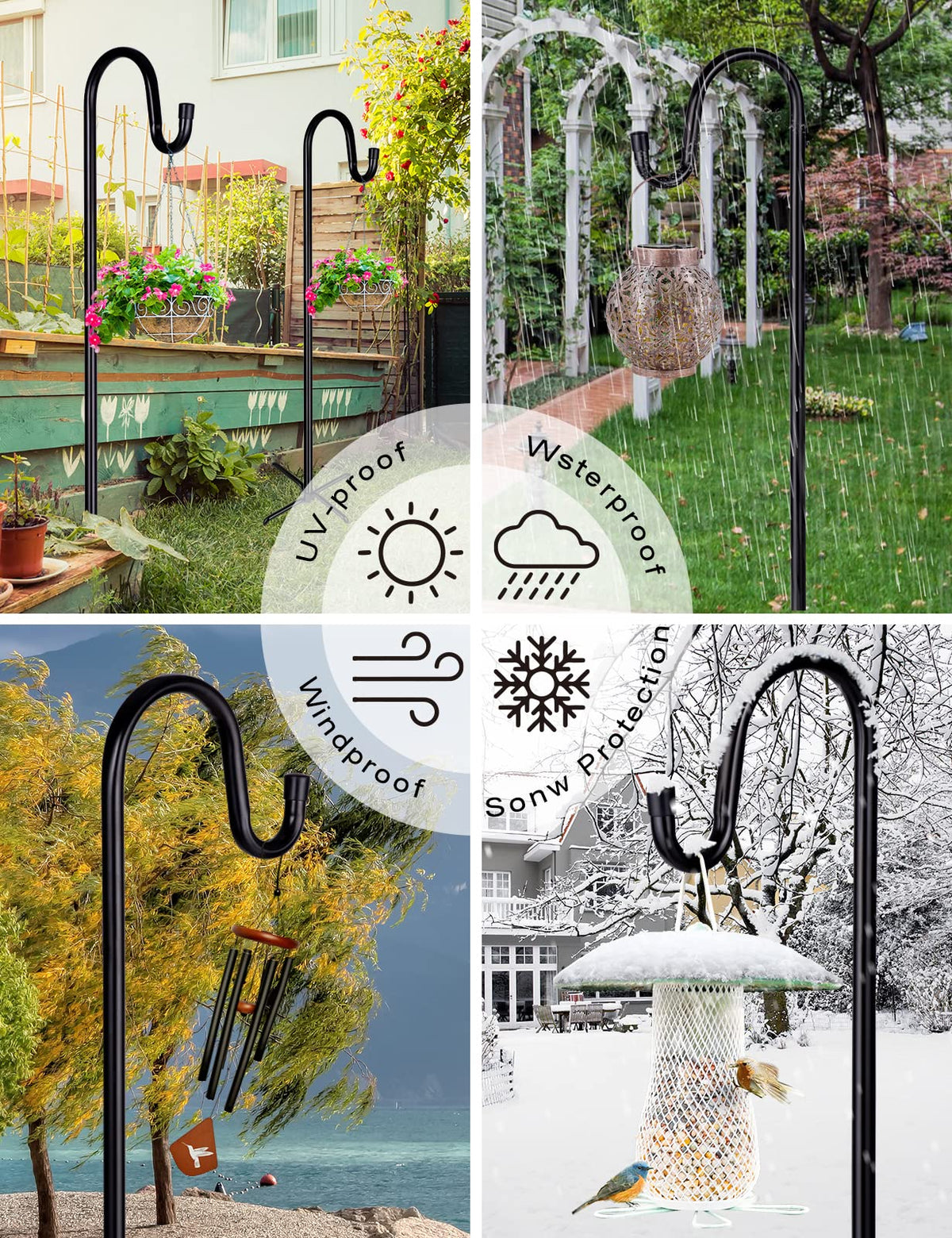 Sturdy ground prongs keep the hook upright for heavy hanging items.