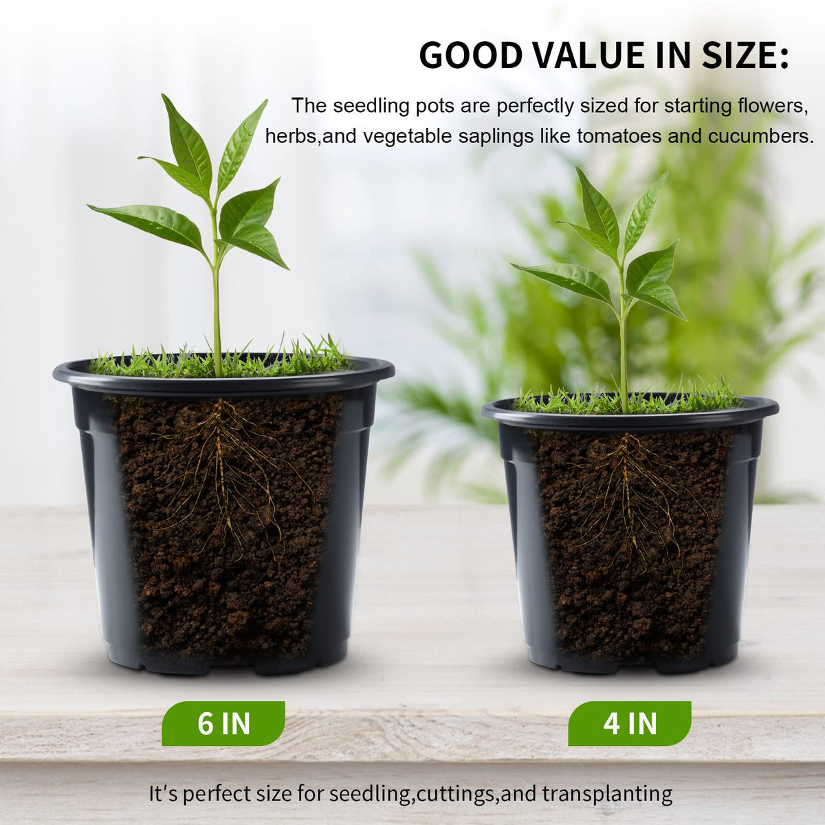 Oubest plastic pots with drainage for better plant growth.