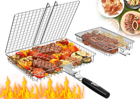 OUBRTS large grill basket ready for even searing of steaks and fish.