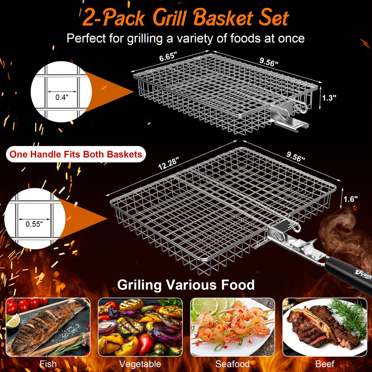 OUBRTS small grill basket ideal for vegetables and shrimp.