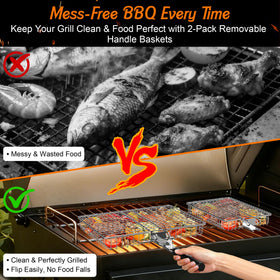 OUBRTS removable wooden handle keeps hands cool during grilling.