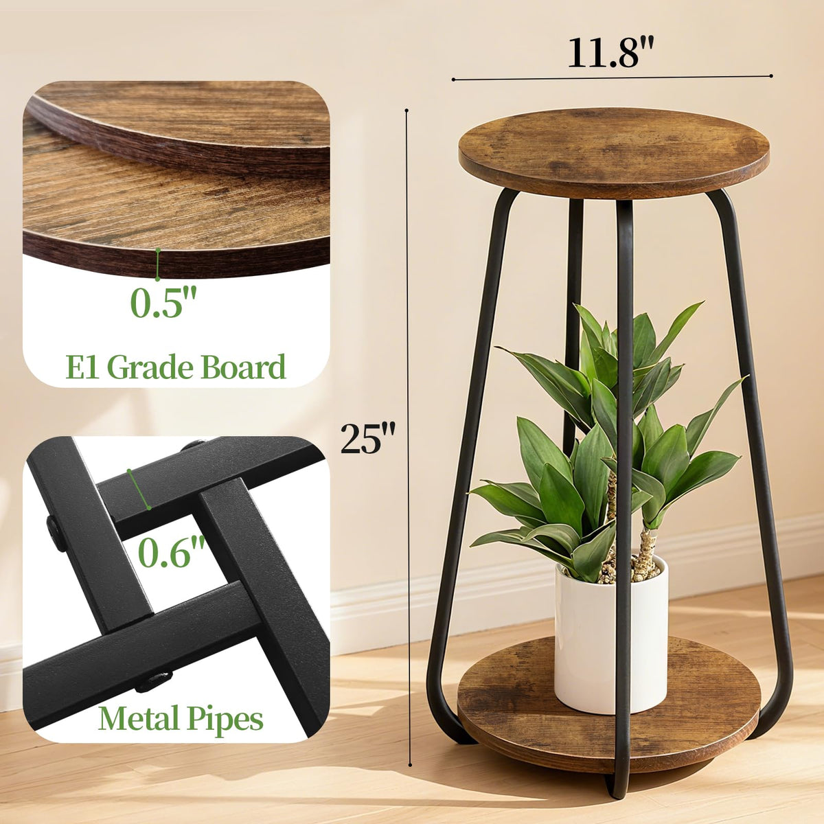 OugeWood indoor-outdoor plant stand placed in a sunlit living room corner