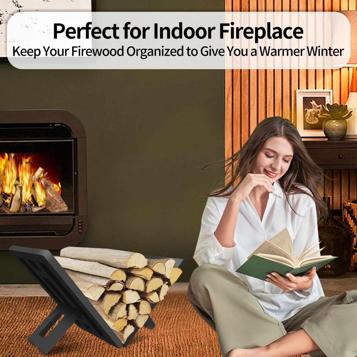 OugeWood compact firewood storage rack fits small spaces.
